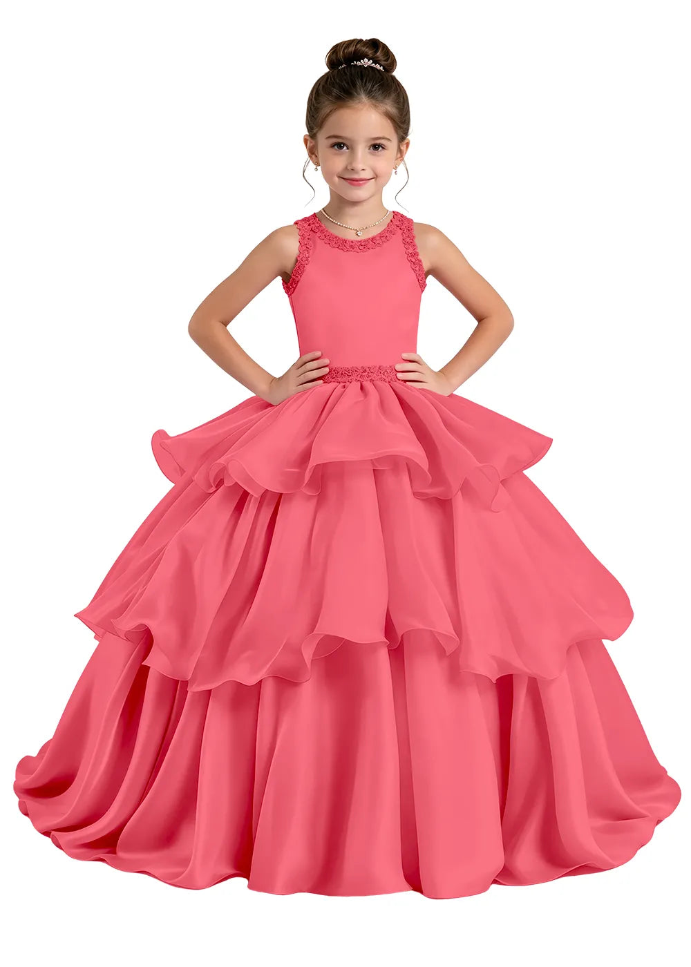 Layered Ruffle Satin Girls Pageant Dress
