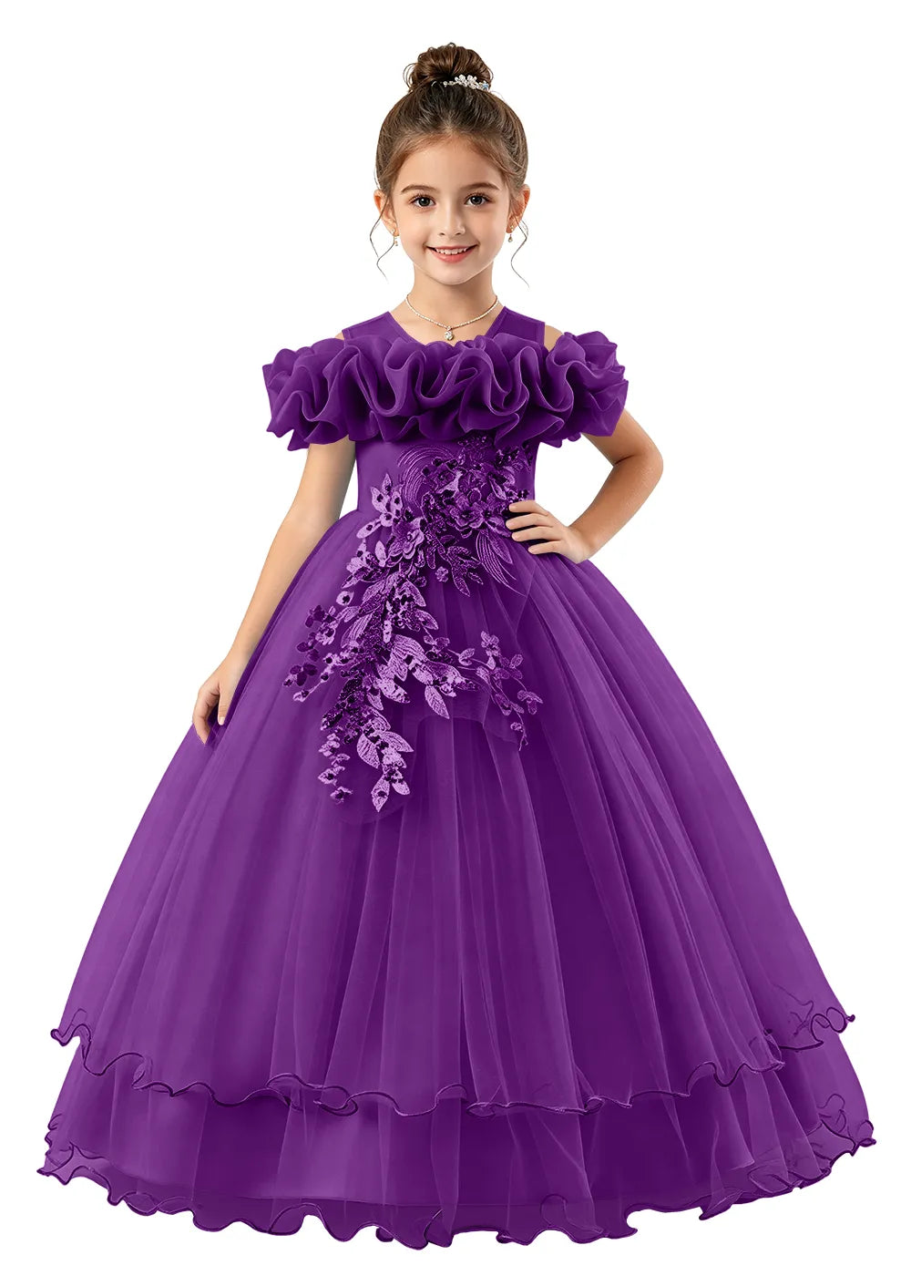 Bow-Back Off-Shoulder Girls Formal Gown