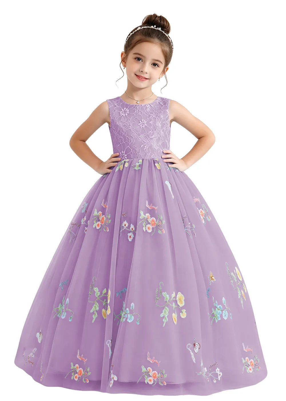 Bow-Back Lace Tulle Girls Princess Dress