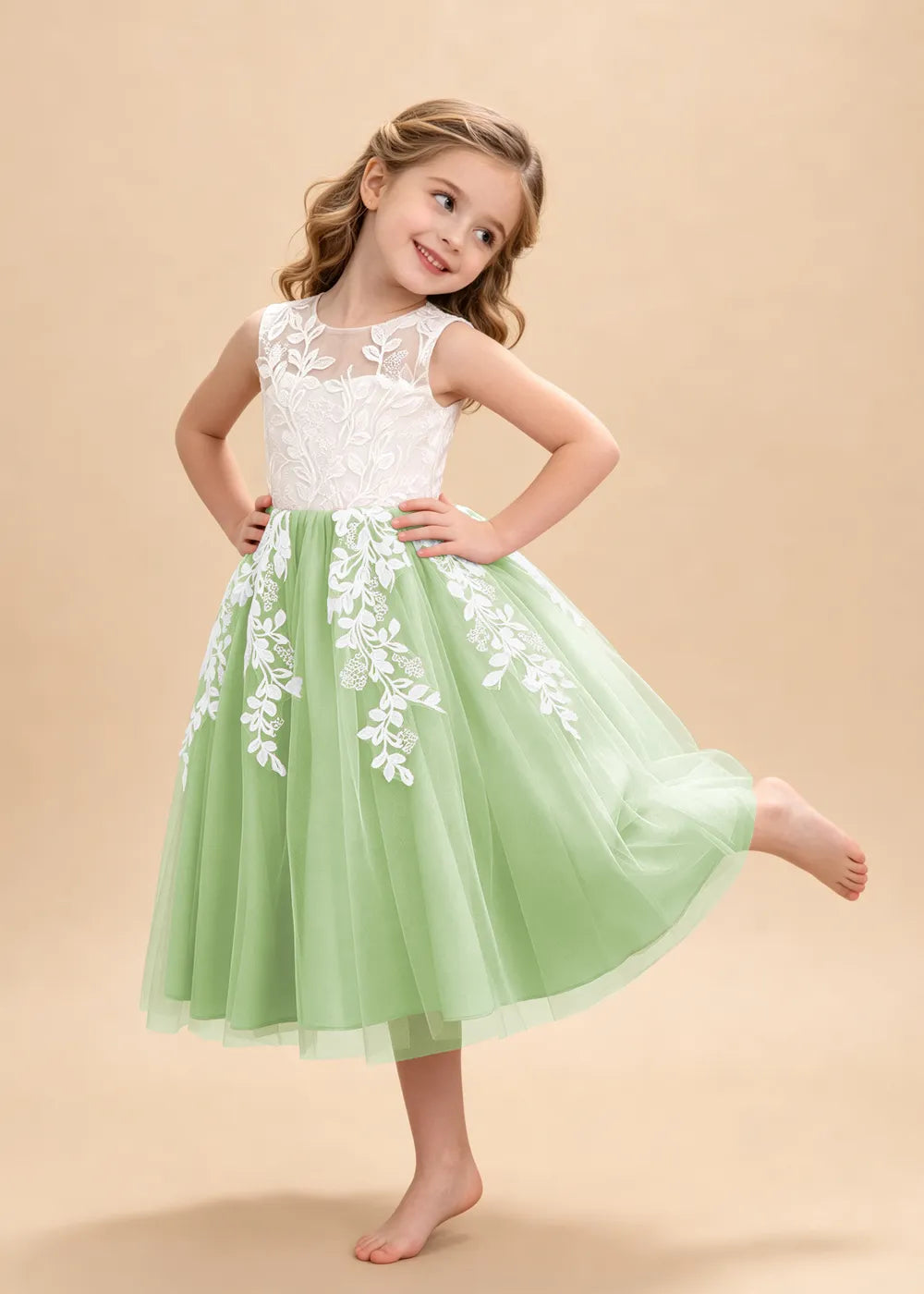V-Back Lace Tulle Girls Formal Dress
