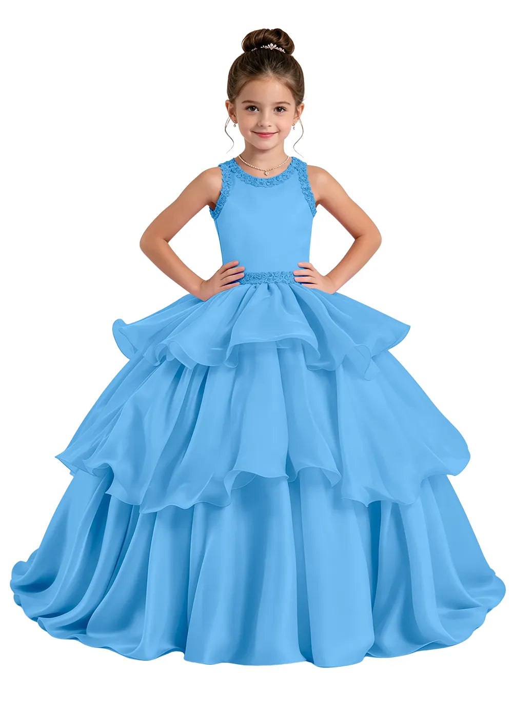 Layered Ruffle Satin Girls Pageant Dress