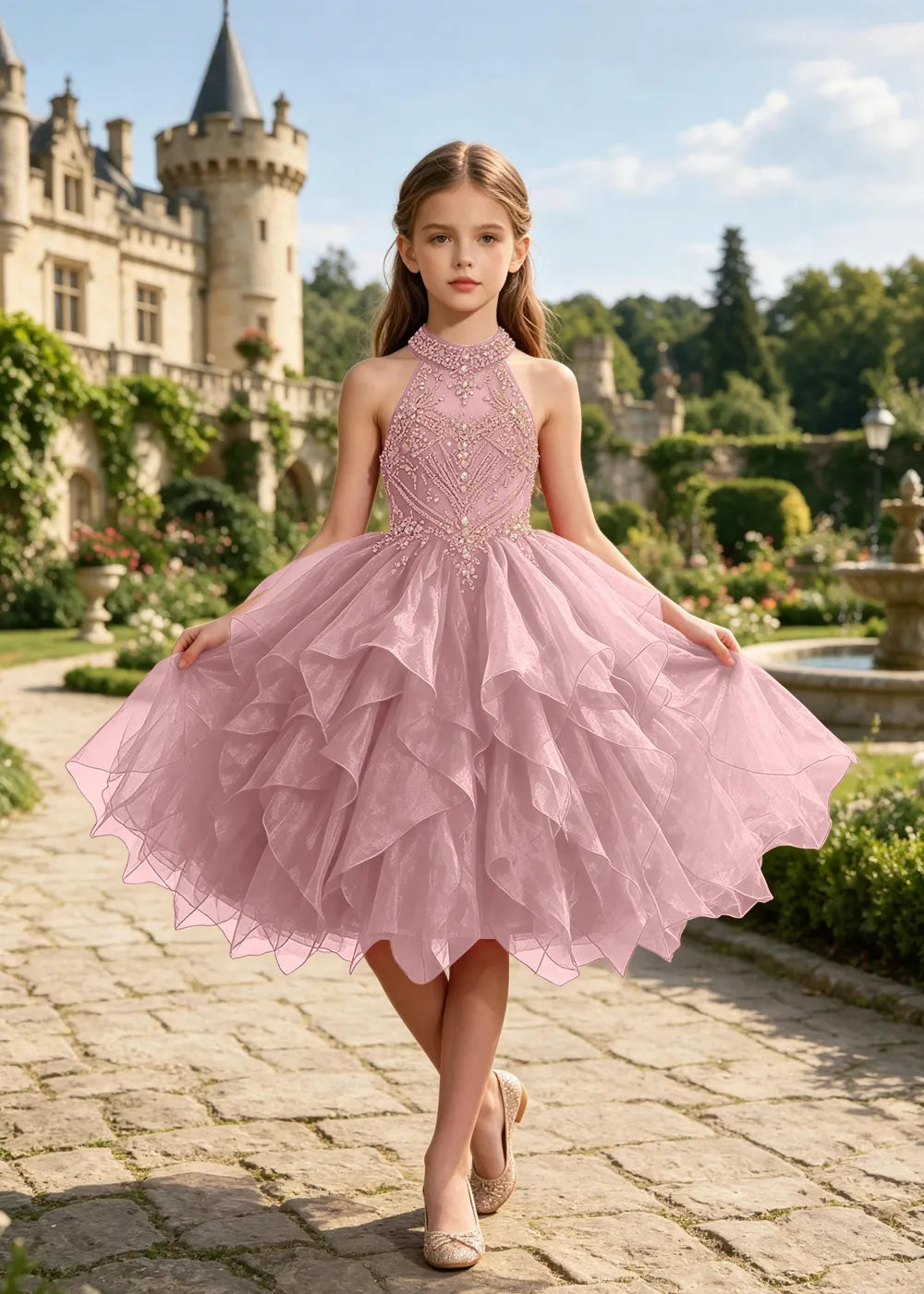 Vestido de princesa sin mangas de encaje