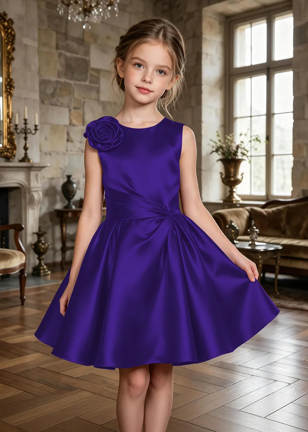 Aurelia Sculpted Rose Satin Party Dress