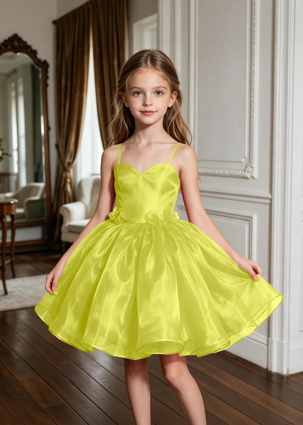 Sweetheart Neck Floral Appliqué Party Dress for Girls