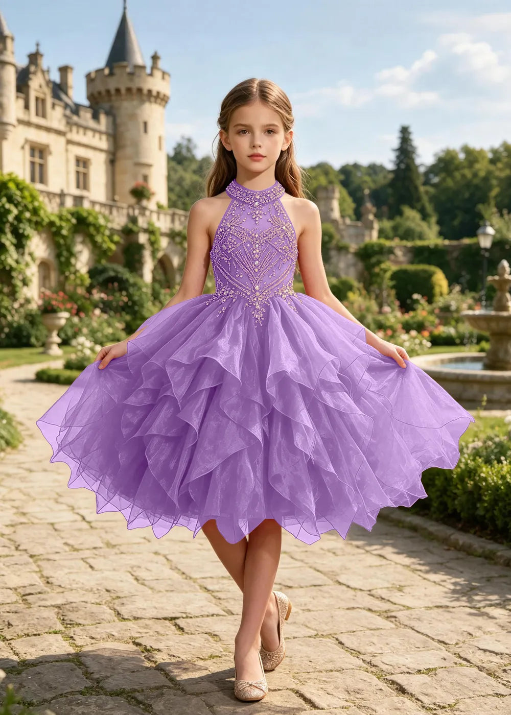 Vestido de princesa sin mangas de encaje