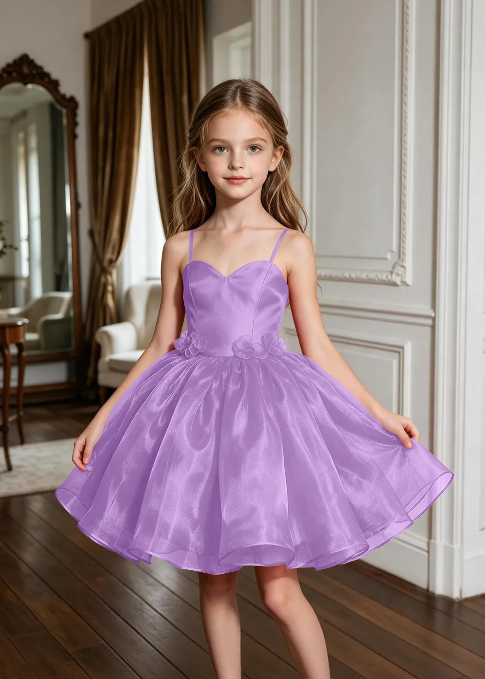 Sweetheart Neck Floral Appliqué Party Dress for Girls