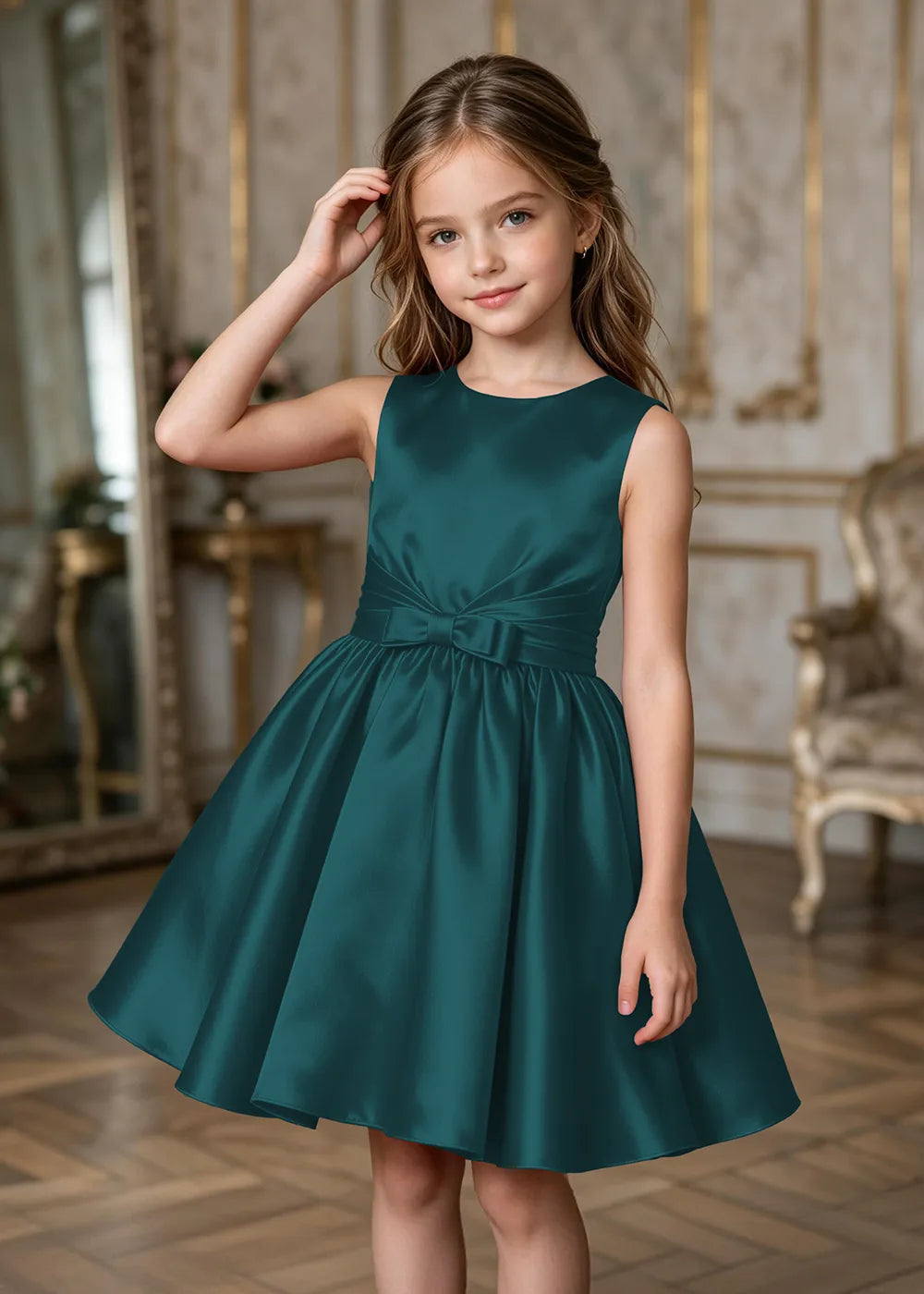 Rosalie Pleated Satin Junior Formal Dress