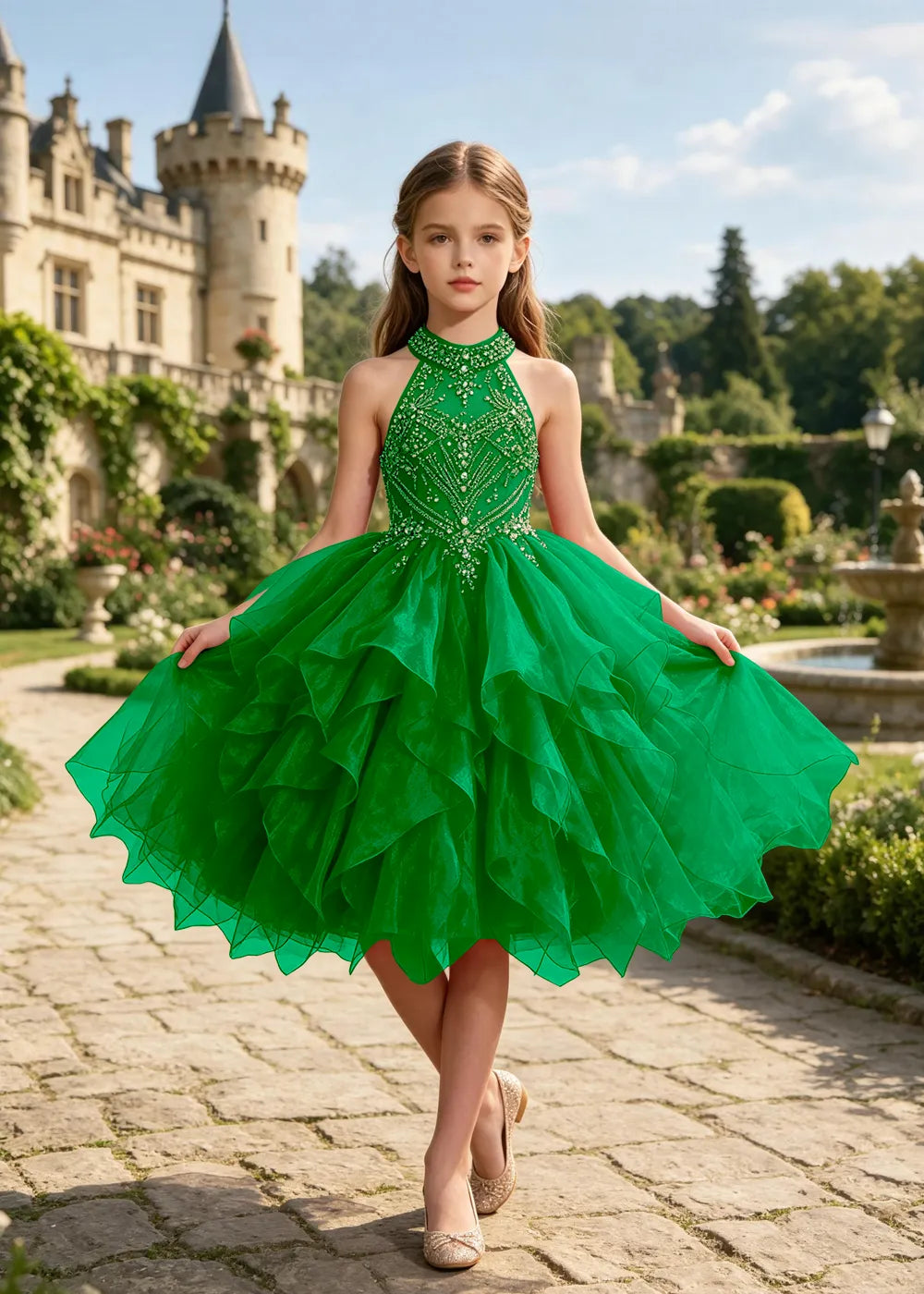 Vestido de princesa sin mangas de encaje