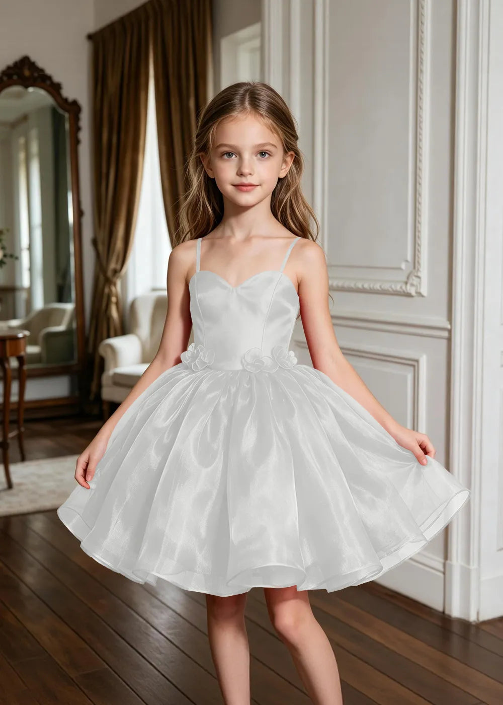 Sweetheart Neck Floral Appliqué Party Dress for Girls