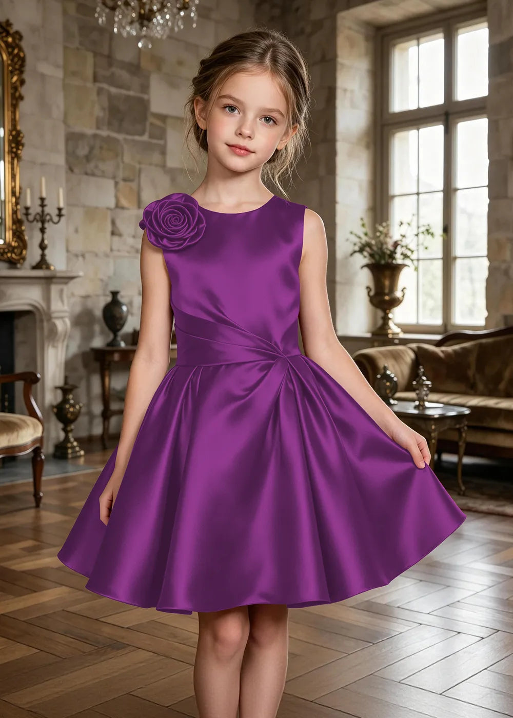 Aurelia Sculpted Rose Satin Party Dress