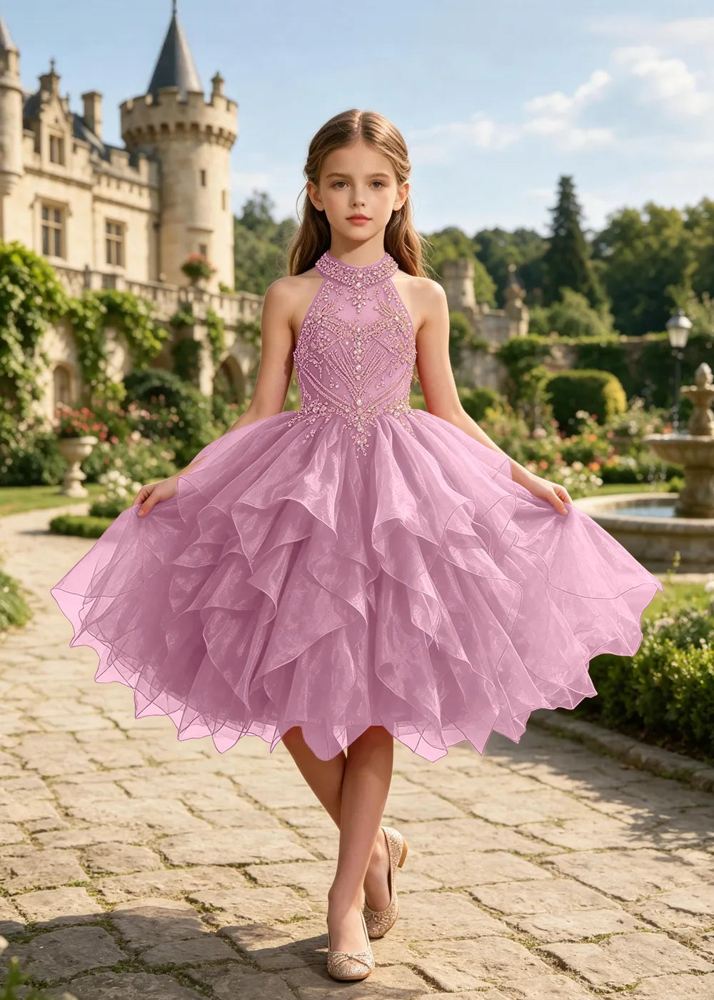 Vestido de princesa sin mangas de encaje