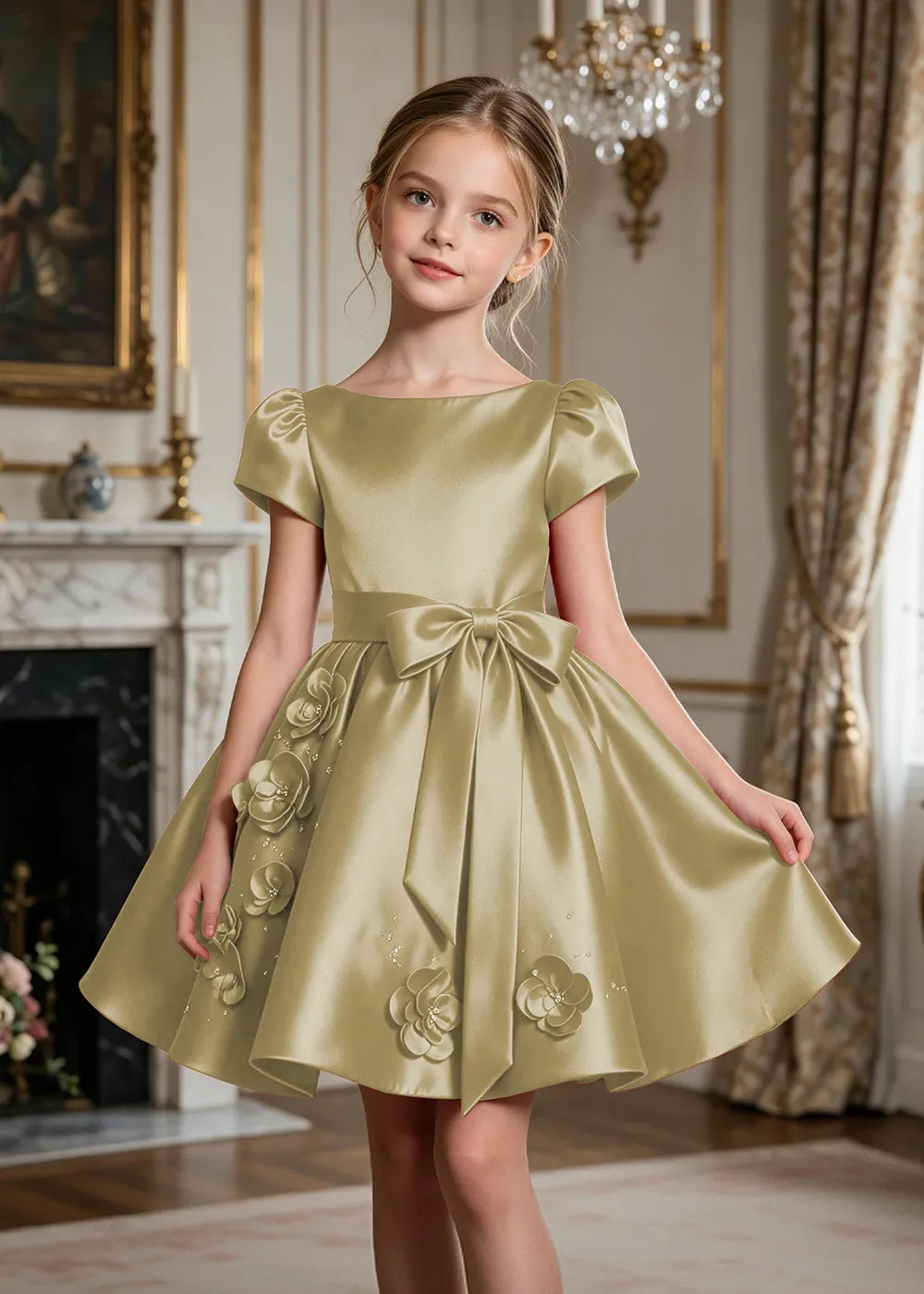 Scarlett Bow Satin Party Dress for Girls