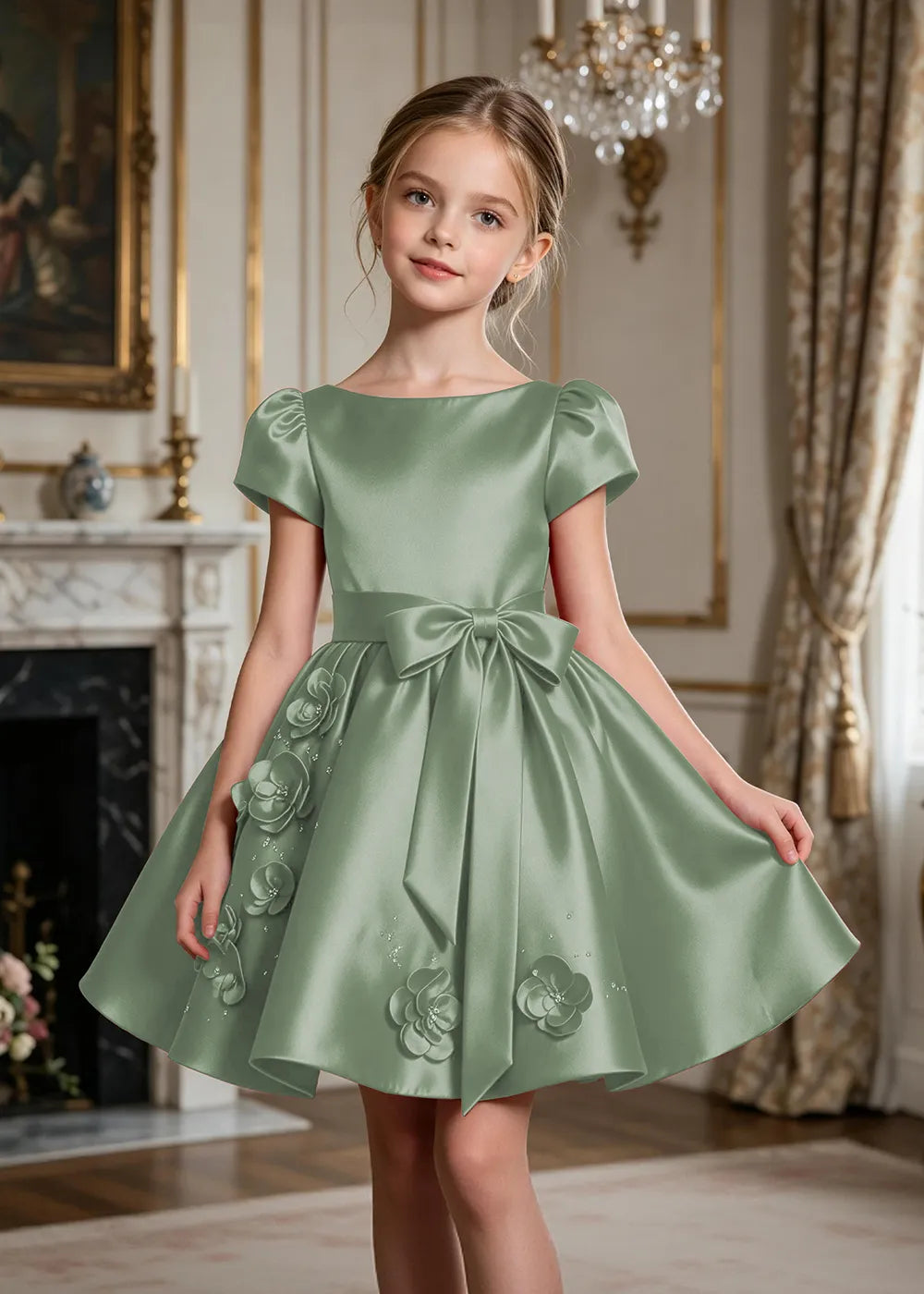 Scarlett Bow Satin Party Dress for Girls