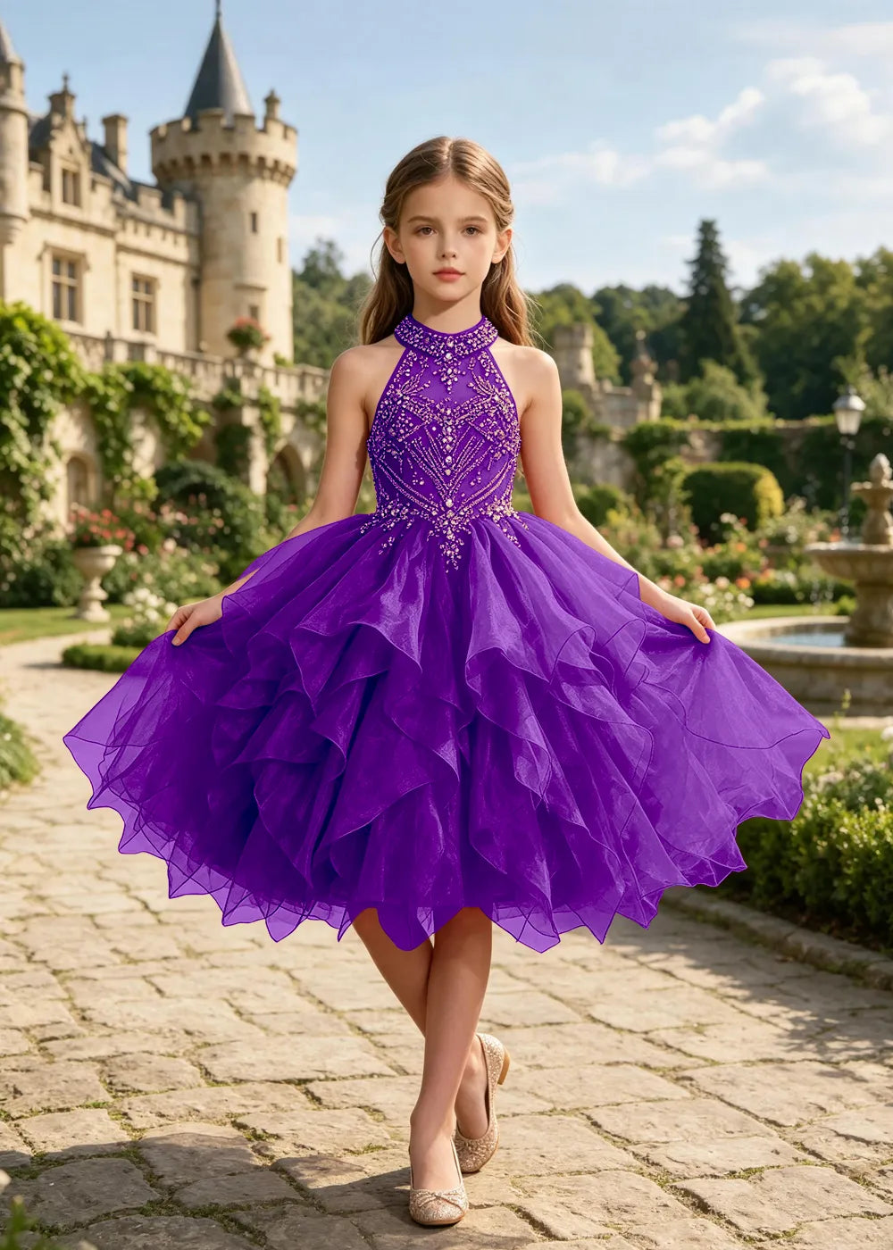 Vestido de princesa sin mangas de encaje