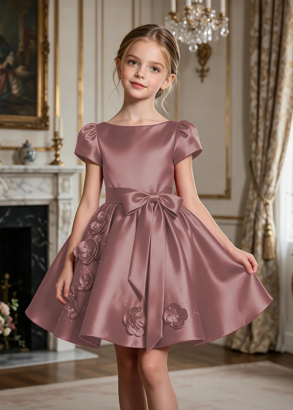 Scarlett Bow Satin Party Dress for Girls