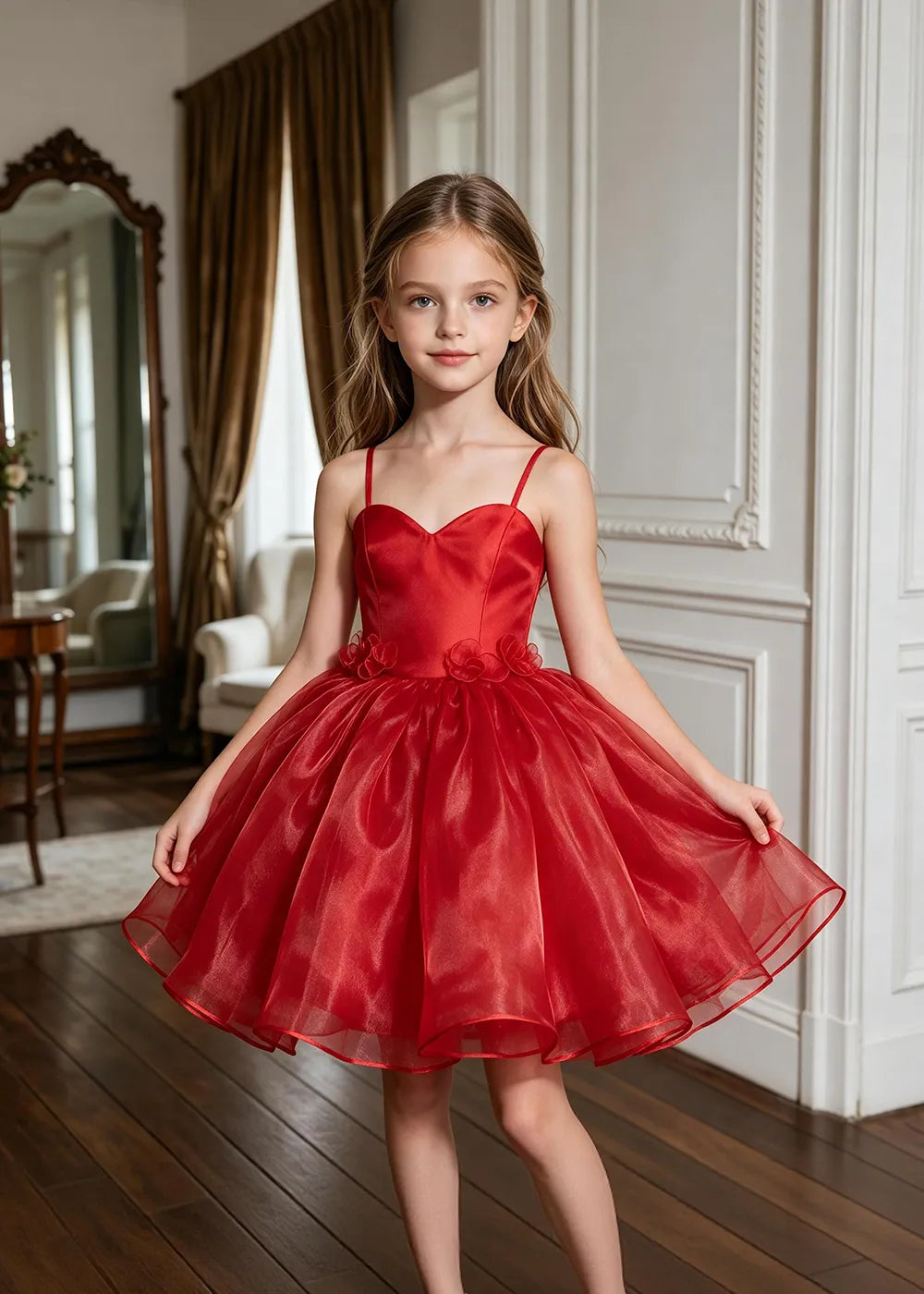 Sweetheart Neck Floral Appliqué Party Dress for Girls