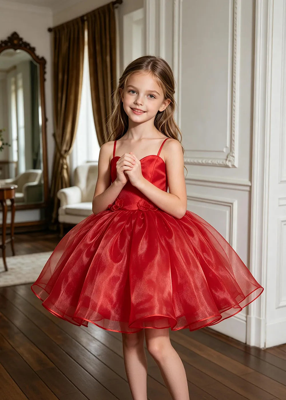 Sweetheart Neck Floral Appliqué Party Dress for Girls