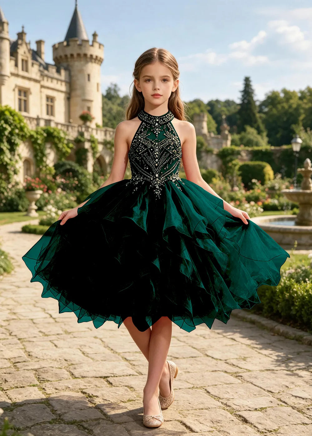 Vestido de princesa sin mangas de encaje