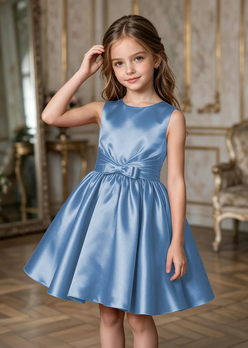 Rosalie Pleated Satin Junior Formal Dress