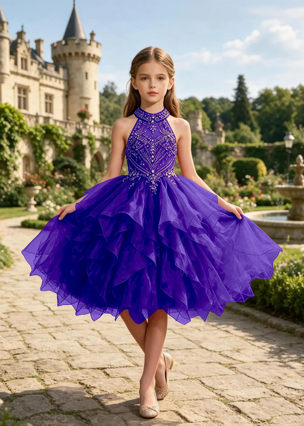 Vestido de princesa sin mangas de encaje