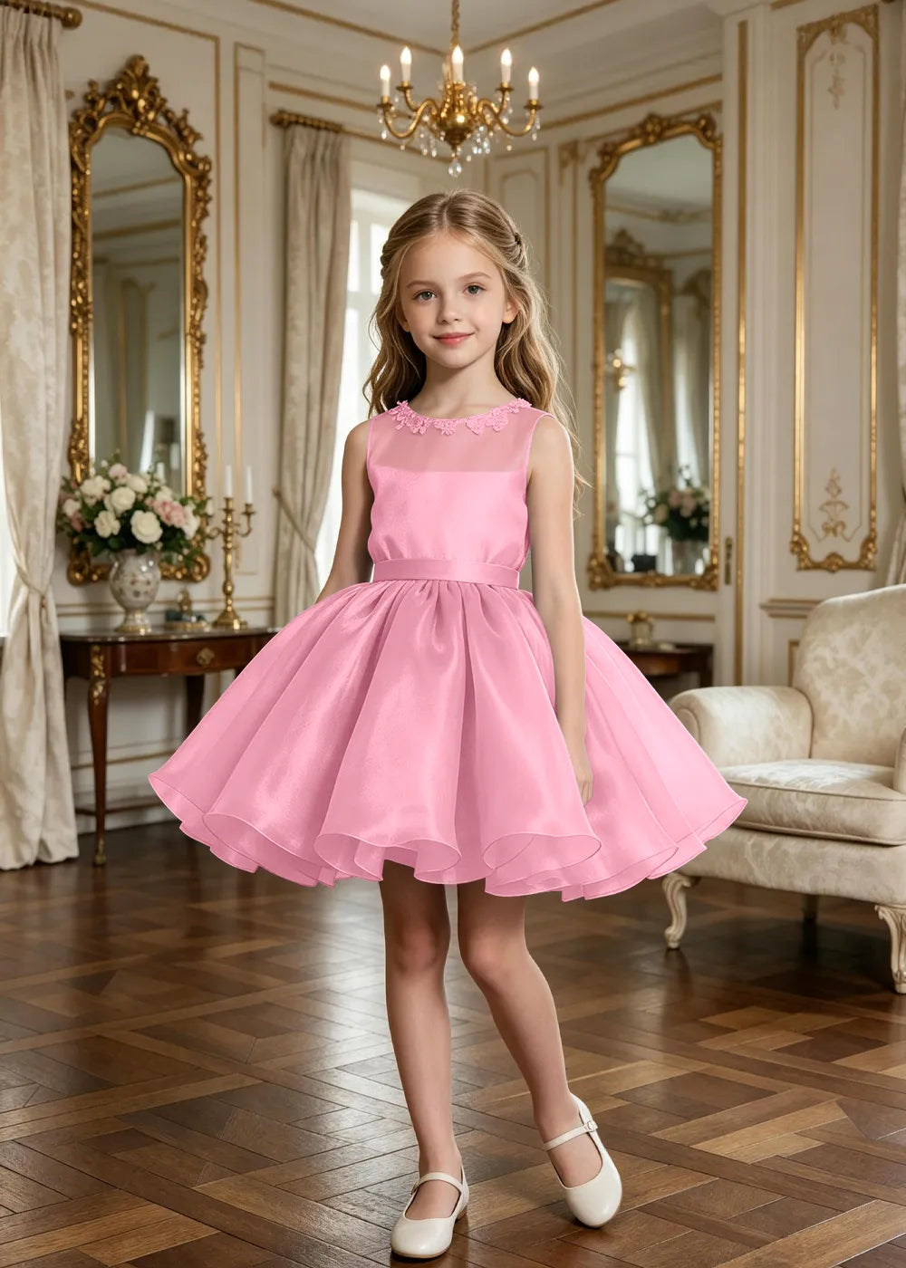Floral Neckline Junior Bridesmaid Formal Dress