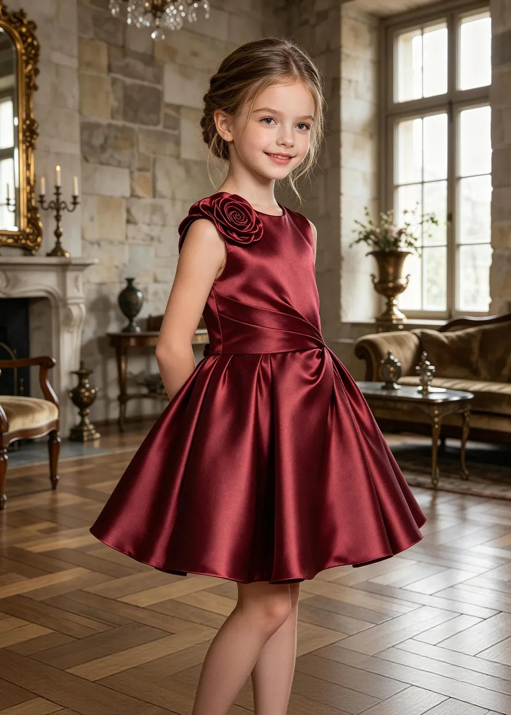 Aurelia Sculpted Rose Satin Party Dress