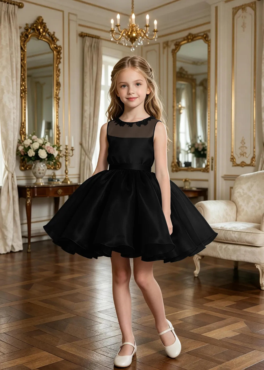 Floral Neckline Junior Bridesmaid Formal Dress