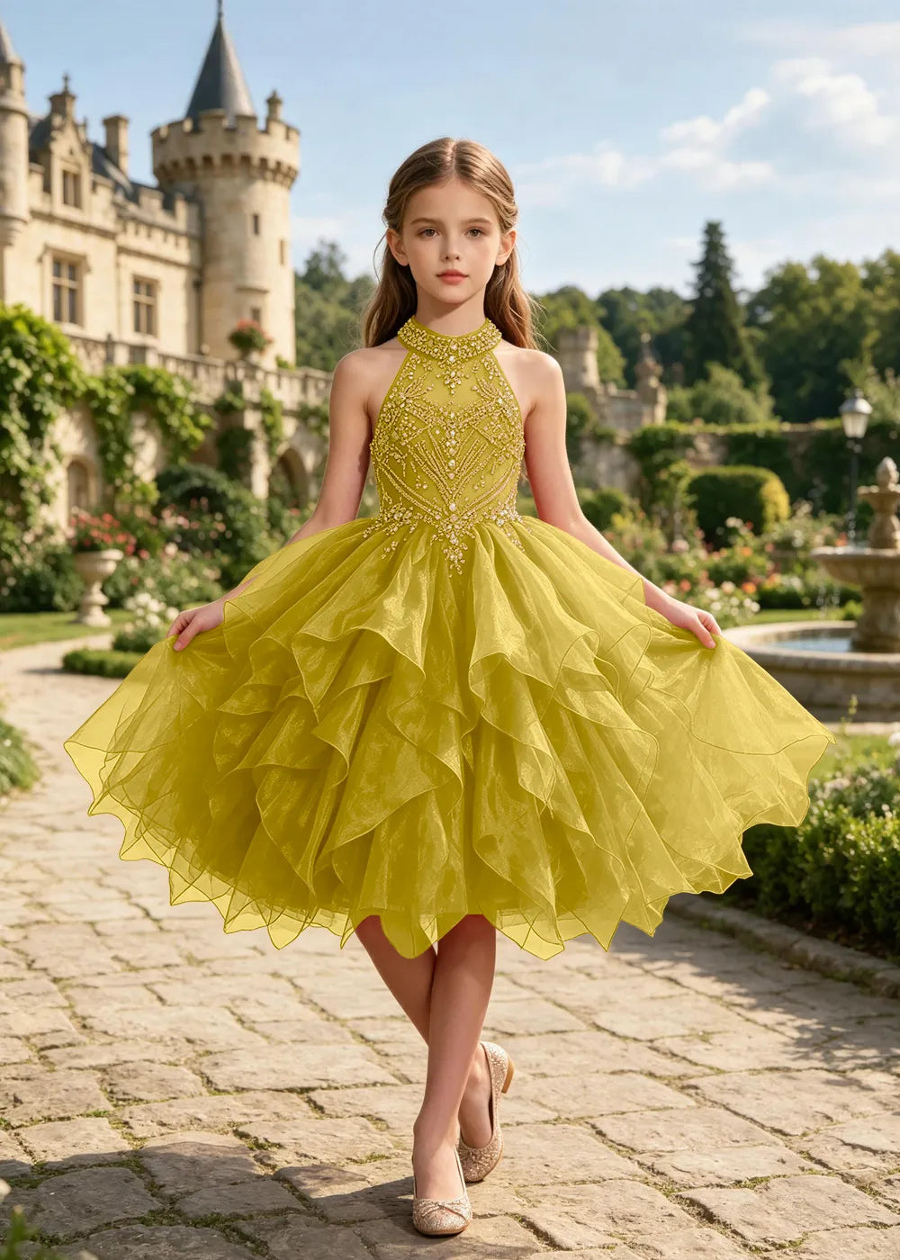 Vestido de princesa sin mangas de encaje