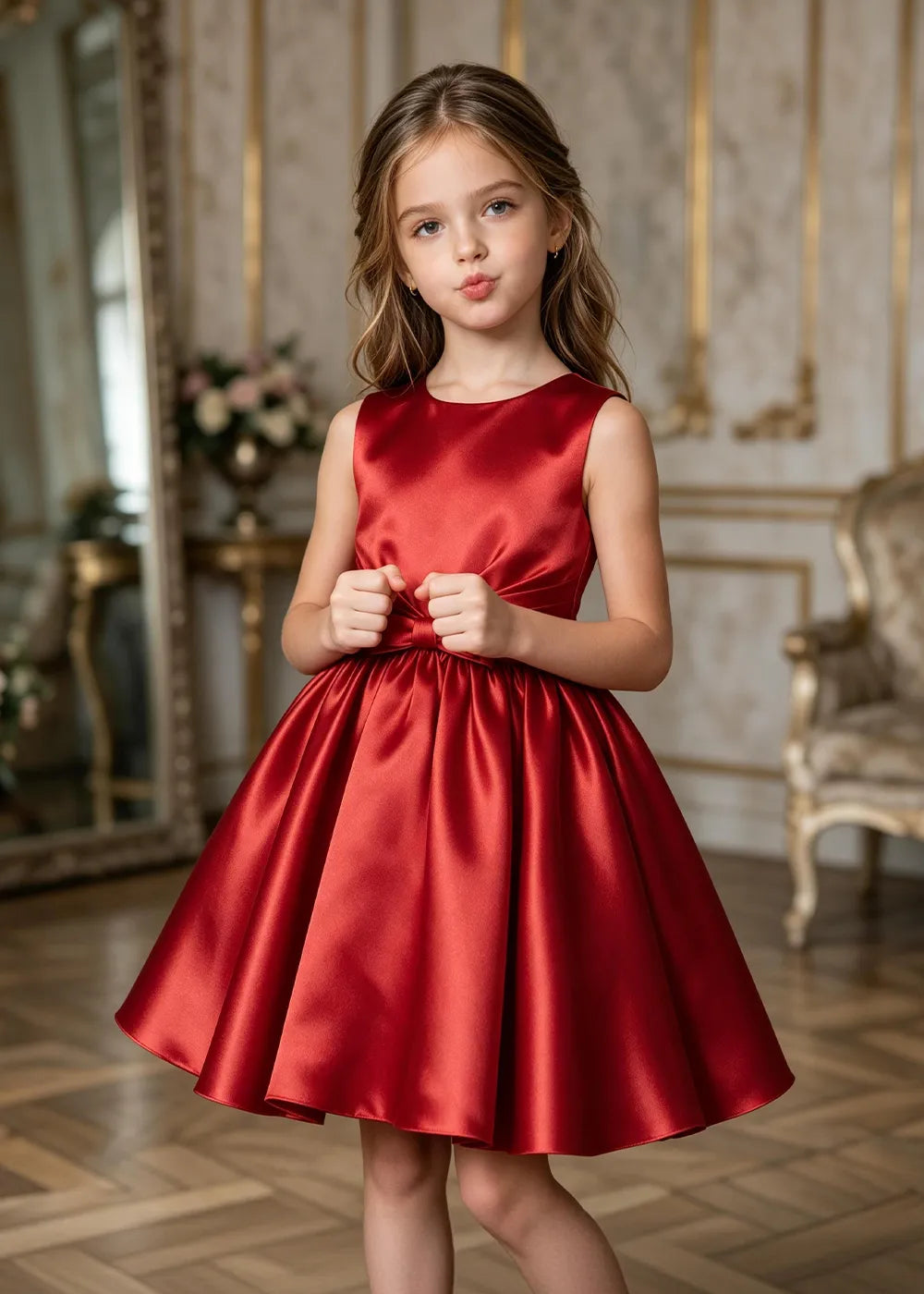 Celestine Bow-Waist Satin Party Dress