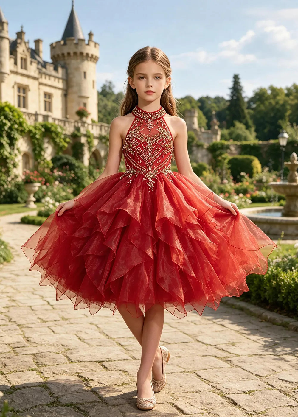Vestido de princesa sin mangas de encaje
