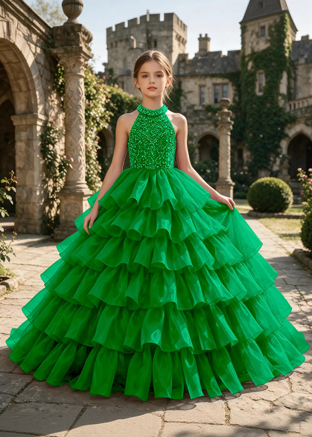 Embellished Ruffle Junior Formal Ball Gown