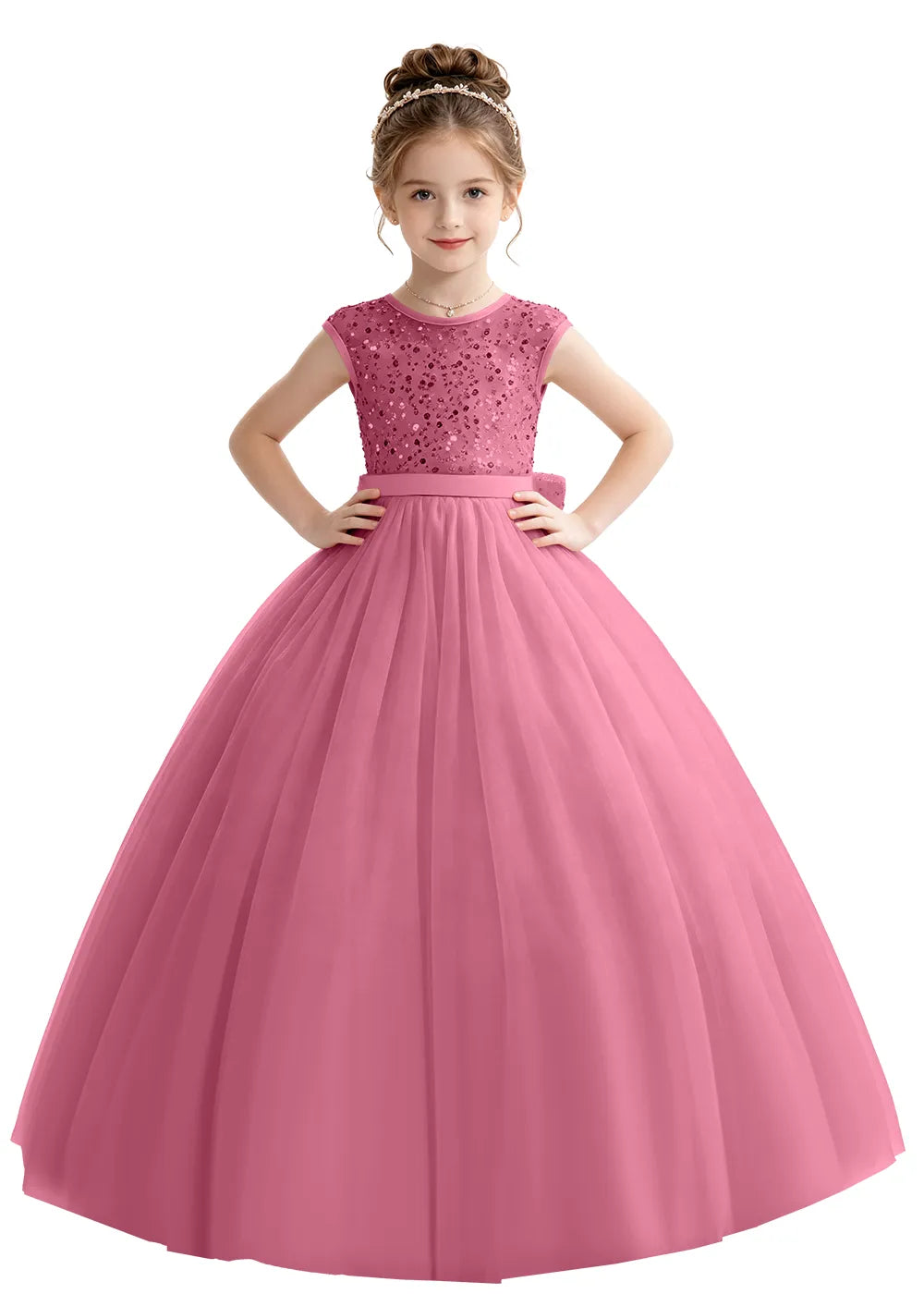 Bow Back Sparkle Tulle Flower Girl Dress