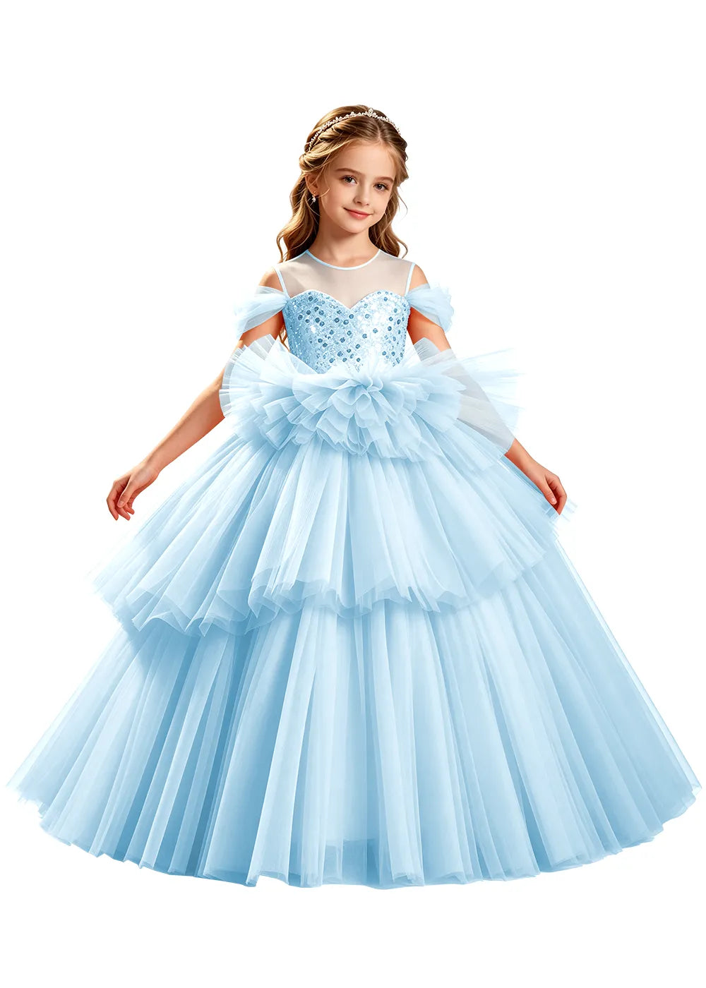 Sparkling Ruffle Waist Princess Ball Gown for Girls
