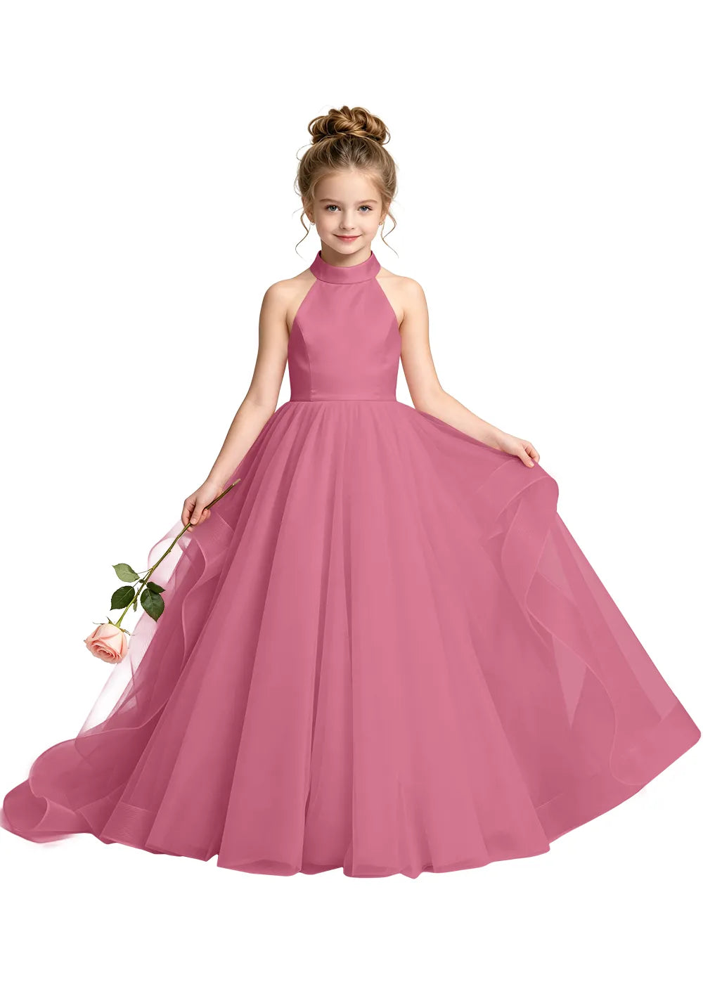 Satin Bodice Tulle Junior Bridesmaid Dress