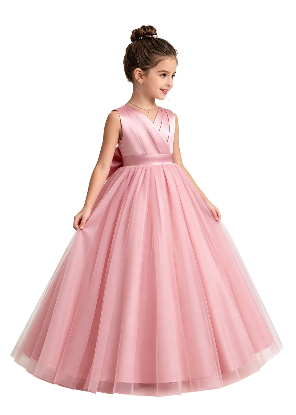V-Neck Tulle Flower Girl Dress