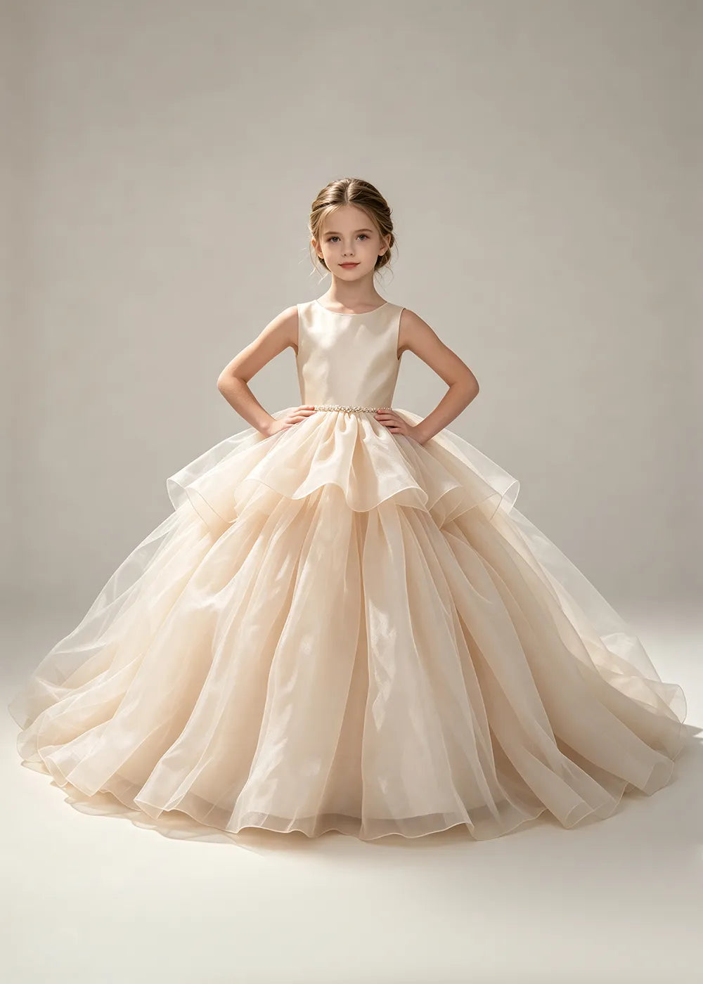 Minimalist Satin Flower Girl Ball Gown with Heart Back