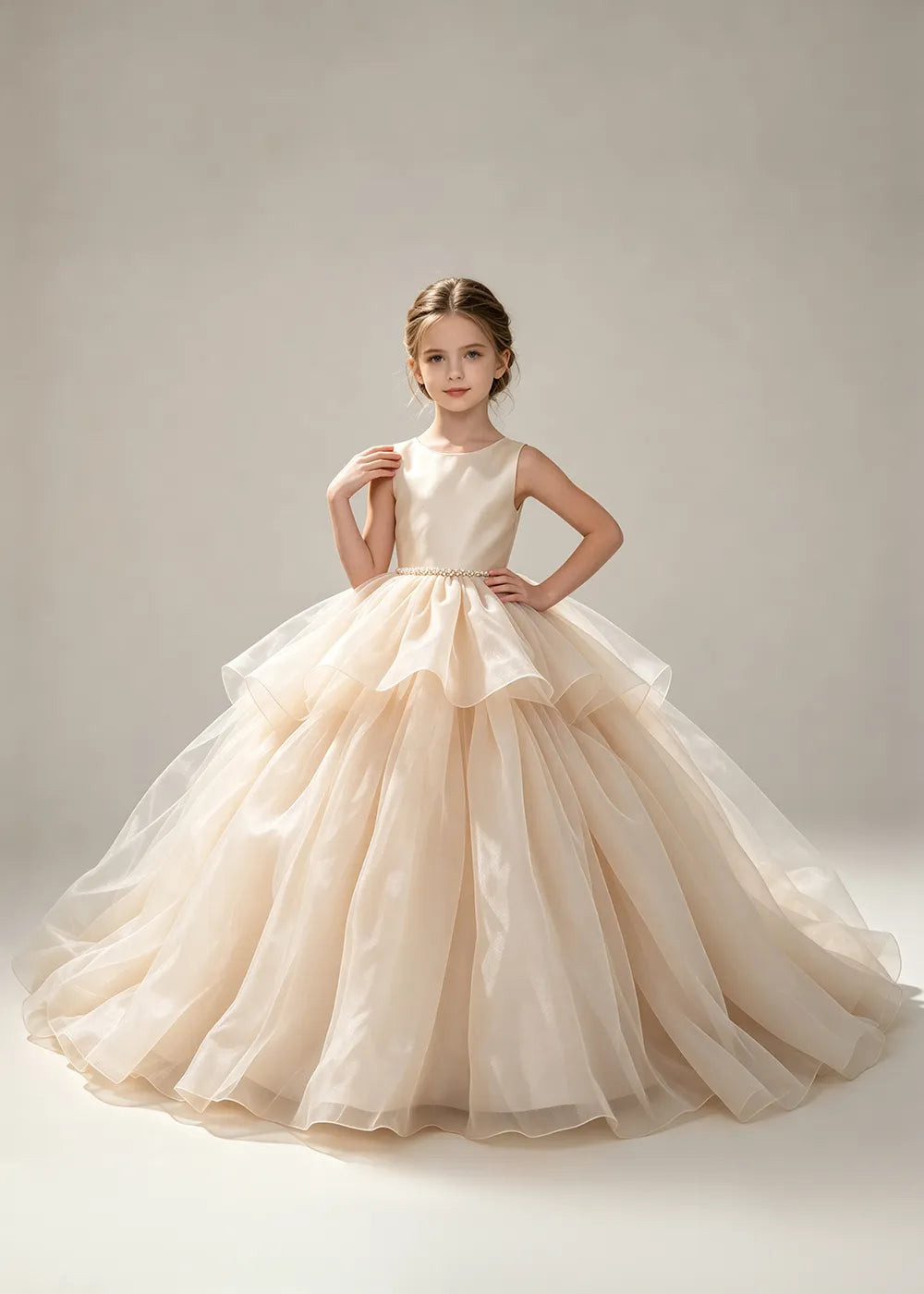 Minimalist Satin Flower Girl Ball Gown with Heart Back