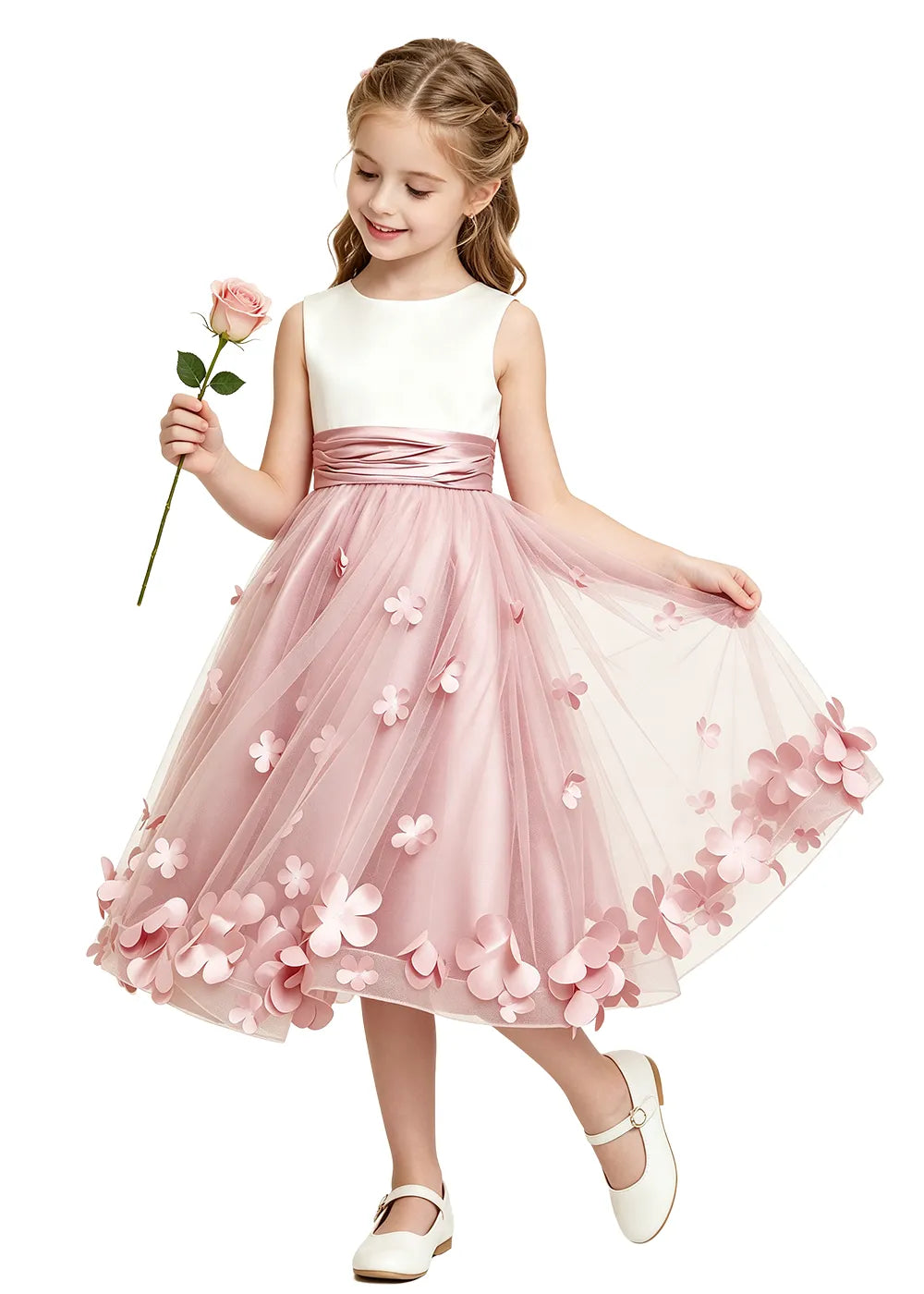 3D Floral Tulle Girls Party Dress