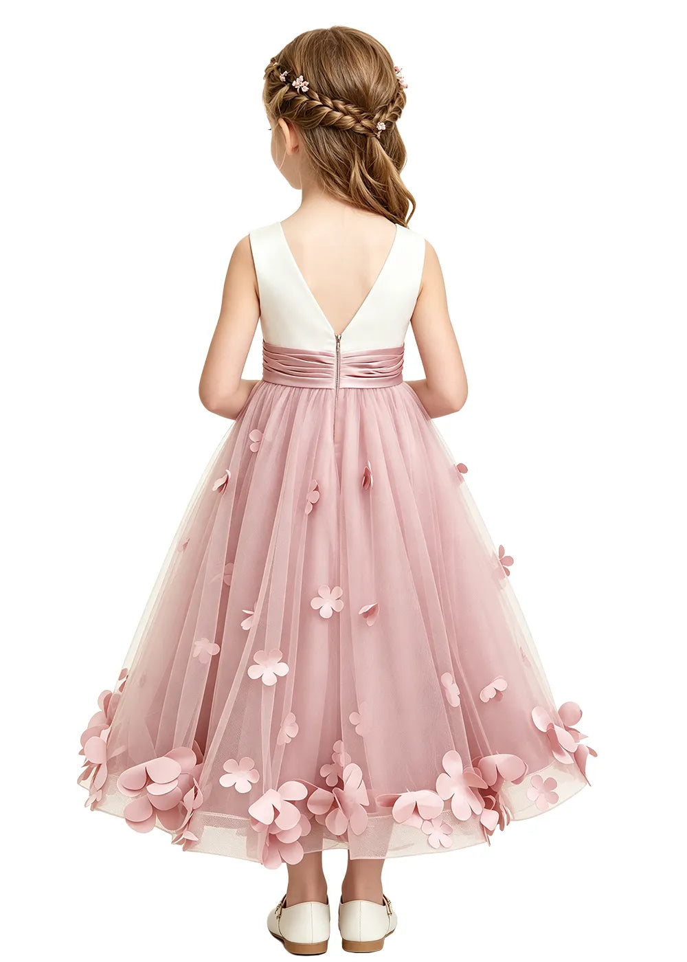Floral Appliqué Tulle Flower Girl Dress