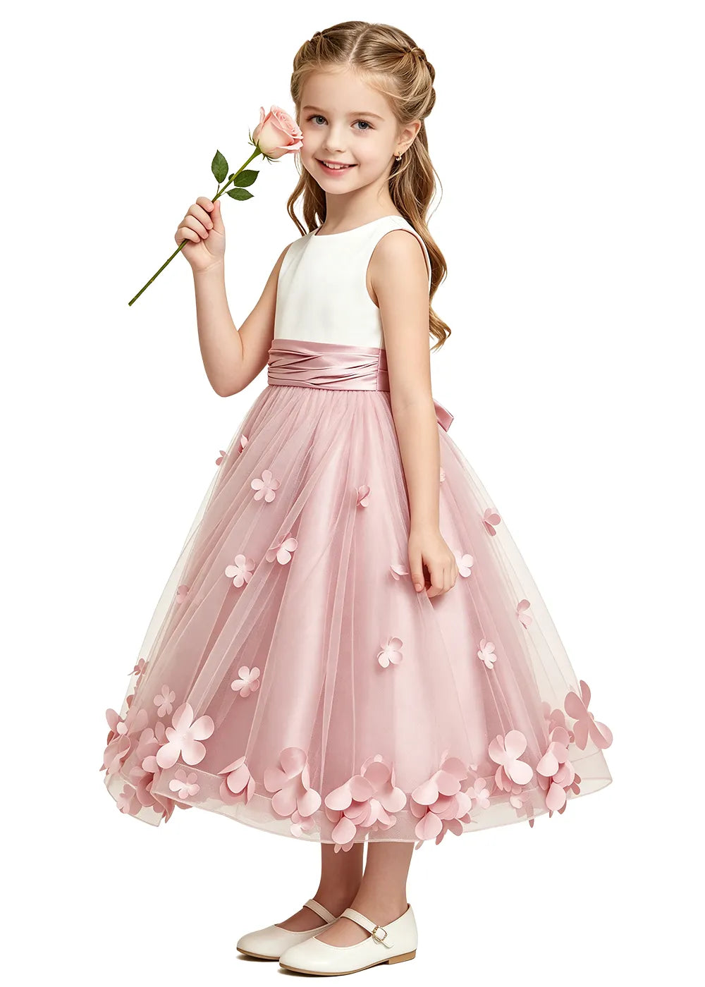 3D Floral Tulle Girls Party Dress