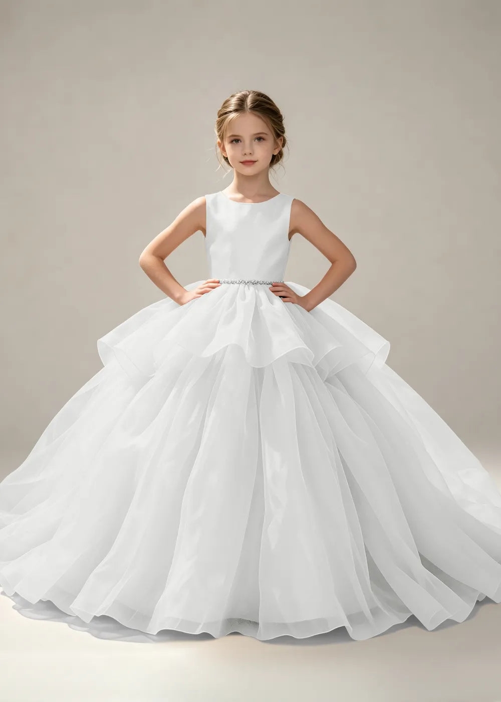 Minimalist Satin Flower Girl Ball Gown with Heart Back