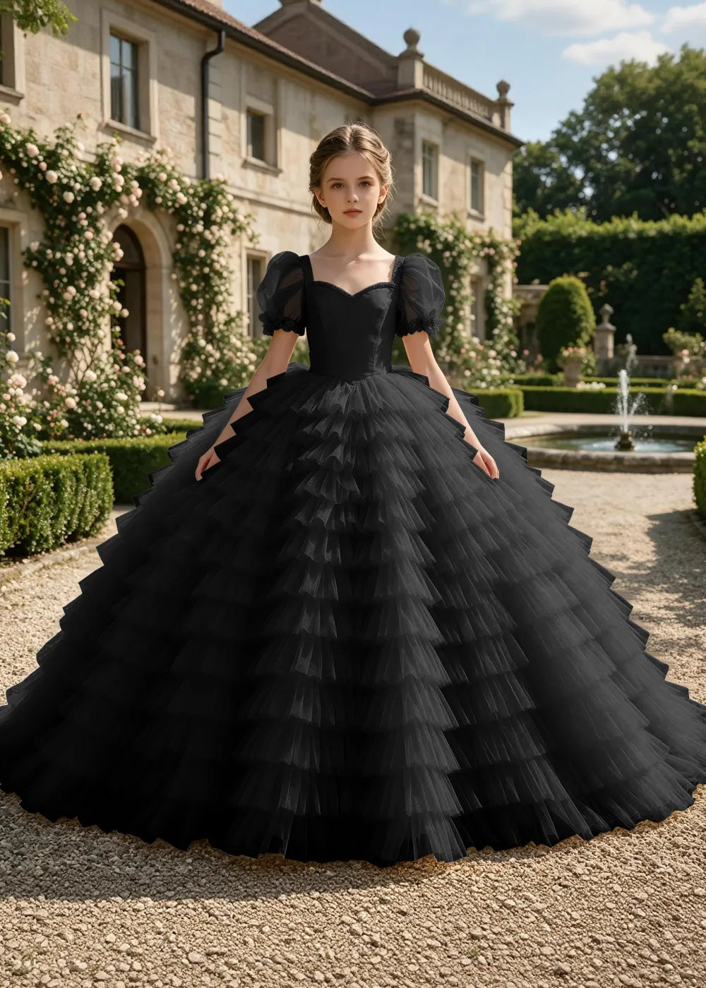 Puff Sleeve Corset-Back Junior Bridesmaid Gown