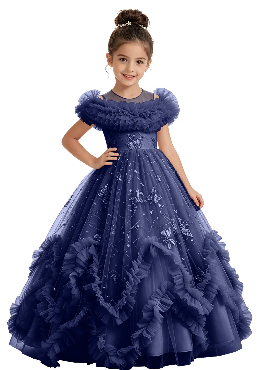 Illusion Neck Butterfly Flower Girl Dress
