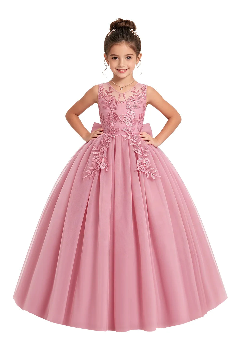 Floral Embroidered Flower Girl Dress