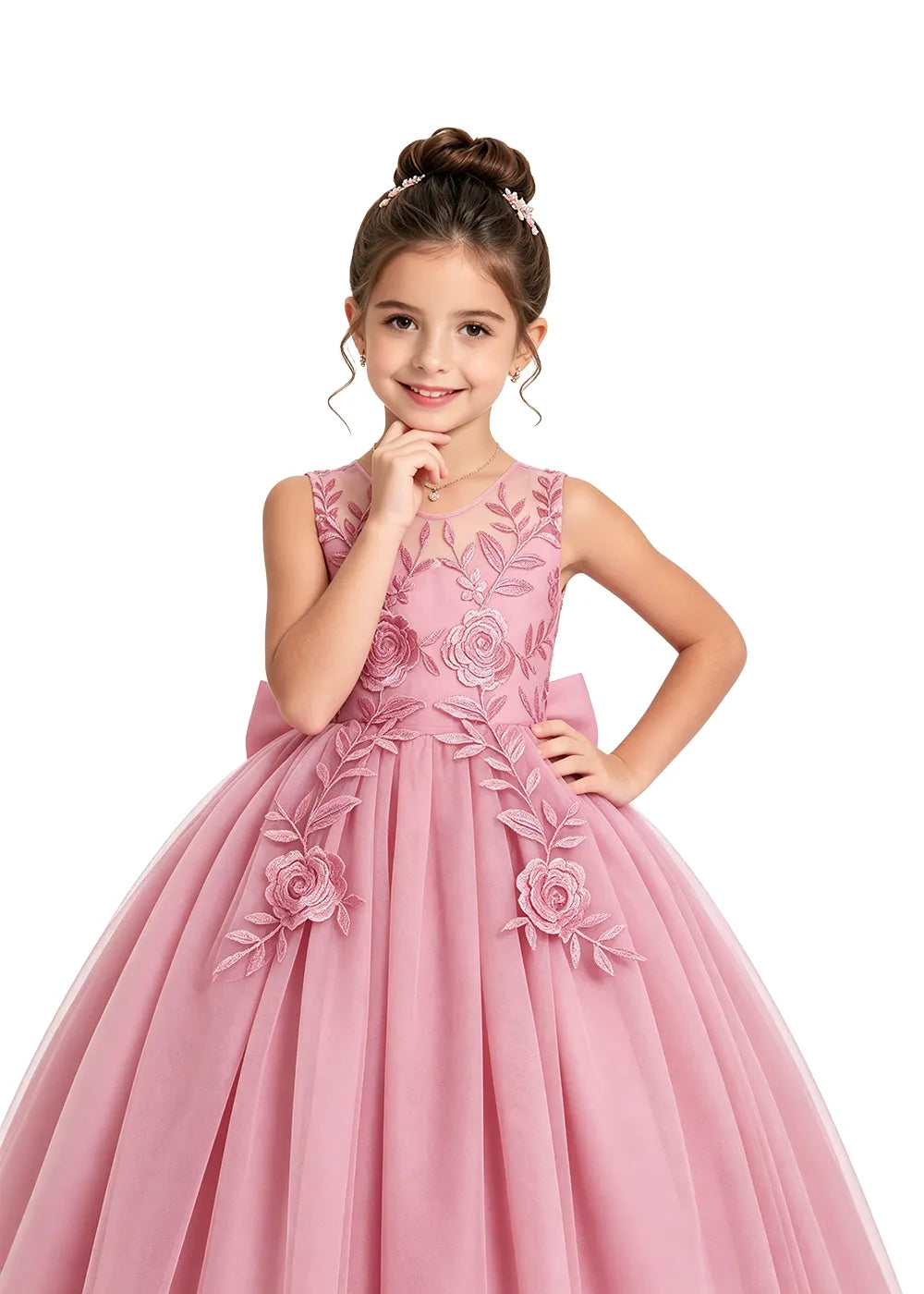 Floral Embroidered Flower Girl Dress