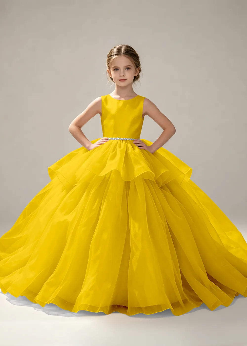 Minimalist Satin Flower Girl Ball Gown with Heart Back
