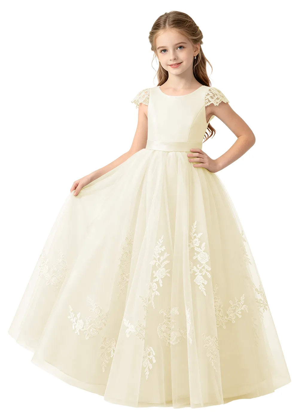 Floral Embroidered Tulle Girls Gown