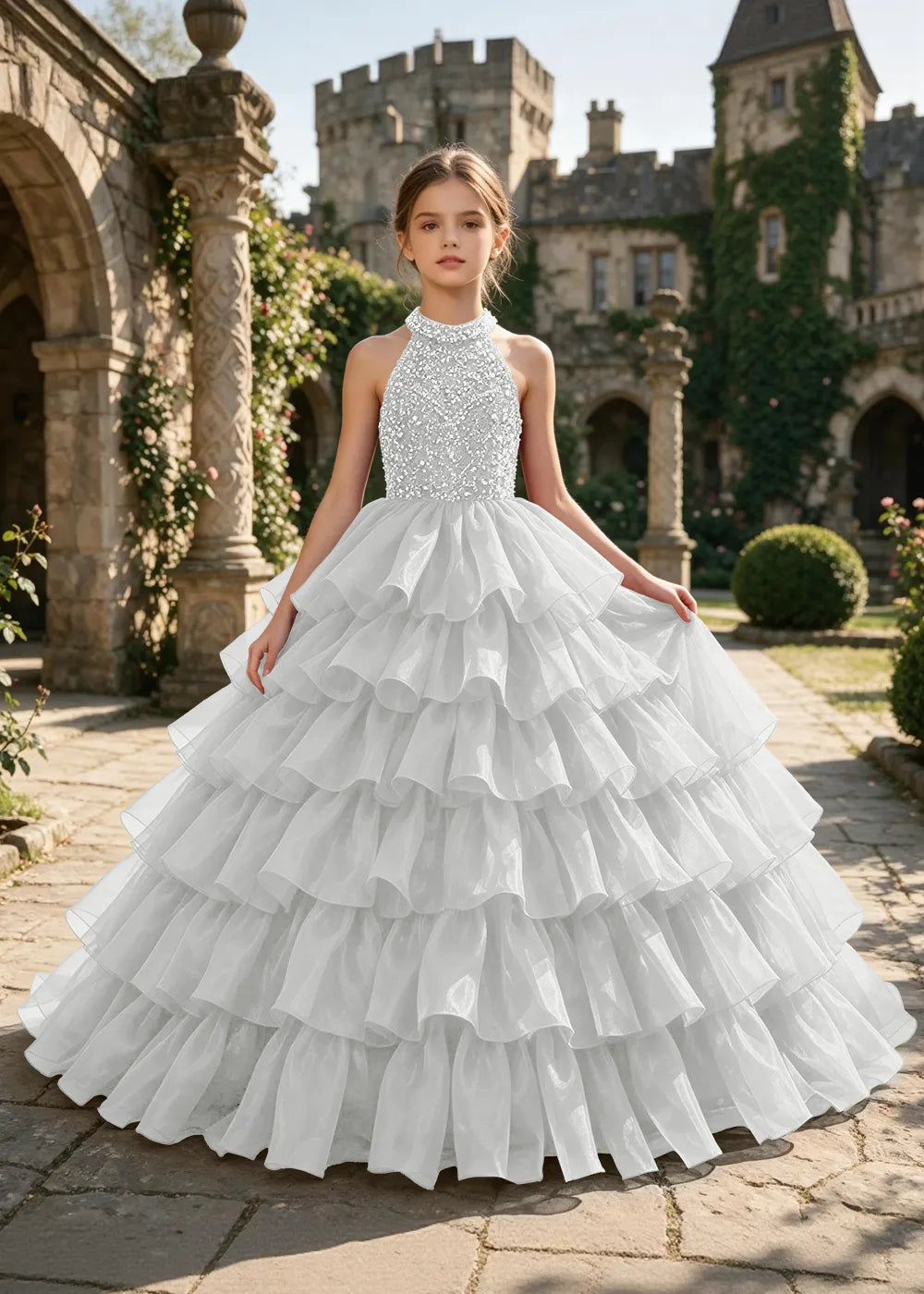 Embellished Ruffle Junior Formal Ball Gown