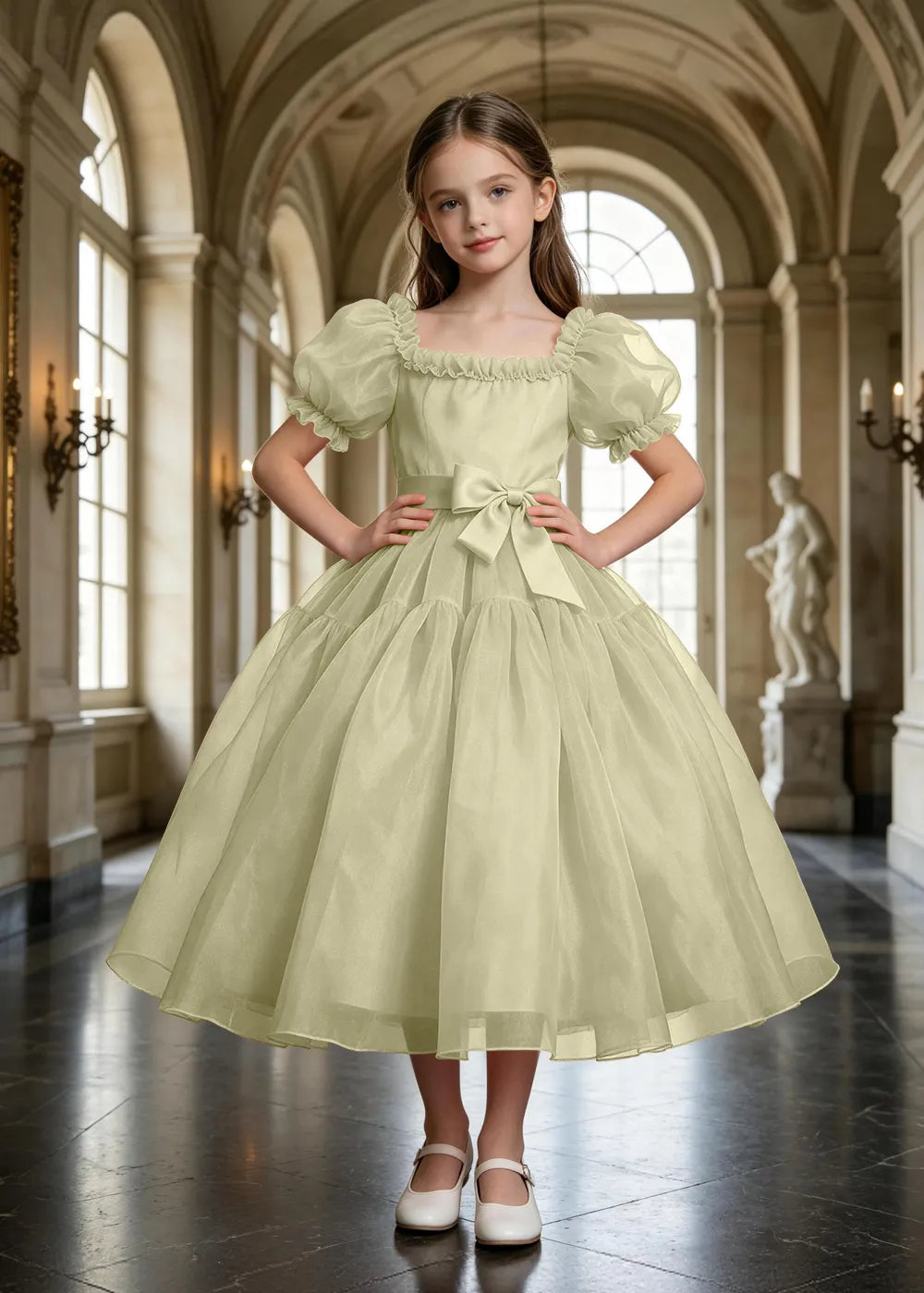Ruffled Square Neck Junior Bridesmaid Dress