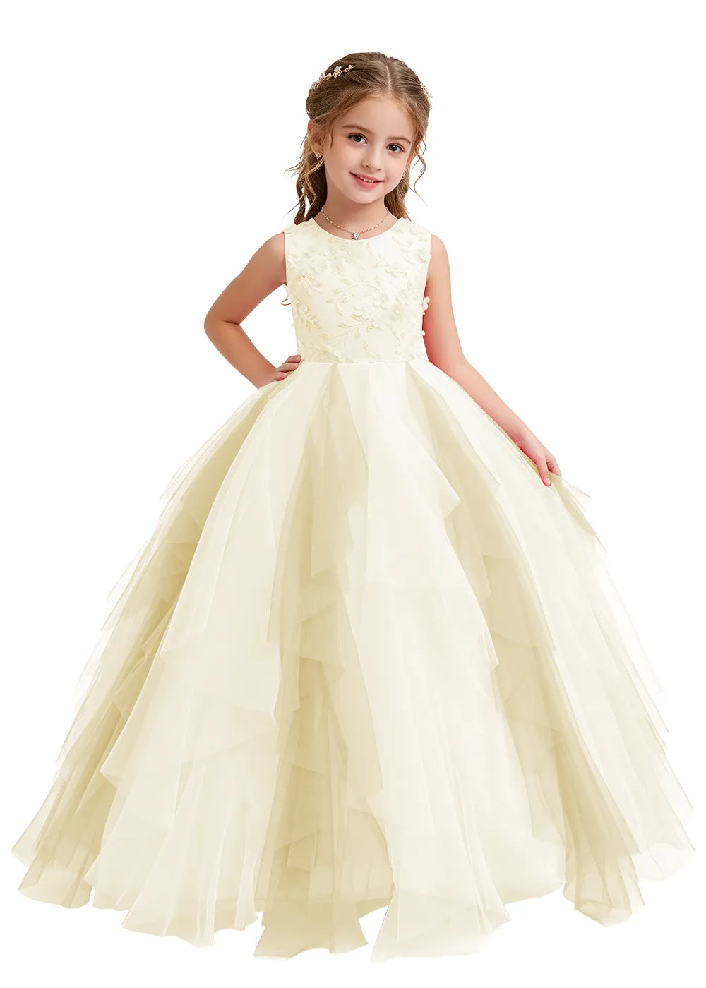 Layered Ruffle Tulle Ball Gown for Girls